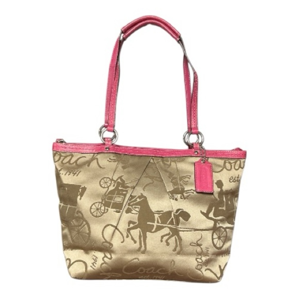 Coach - EC - Beige Tote with Pink Leather Trim